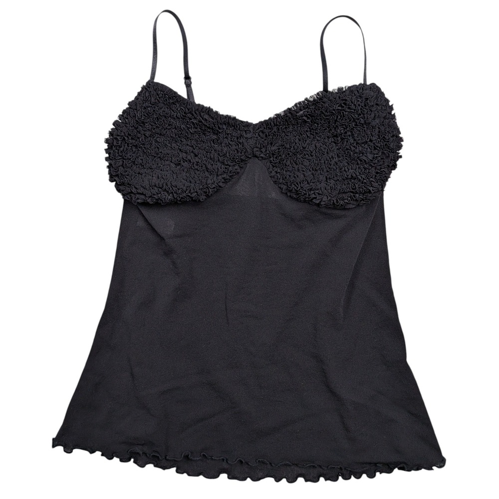 On Gossamer Ruffle Textured Semi Sheer Tank Top Layer Size Medium Black Stretchy - Picture 2 of 9